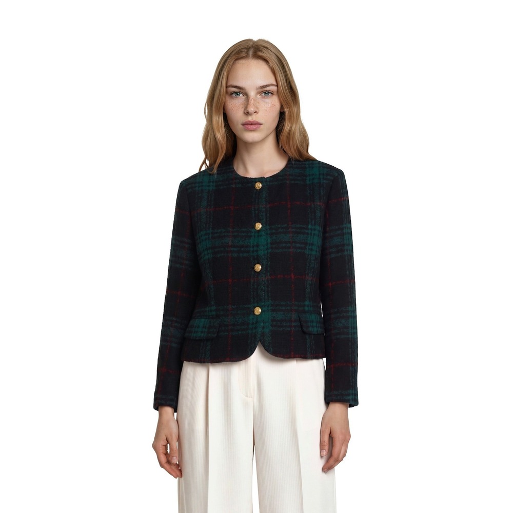 Jones New York Plaid Tweed Blazer Women's Size 14 Green Black Vintage USA Jacket